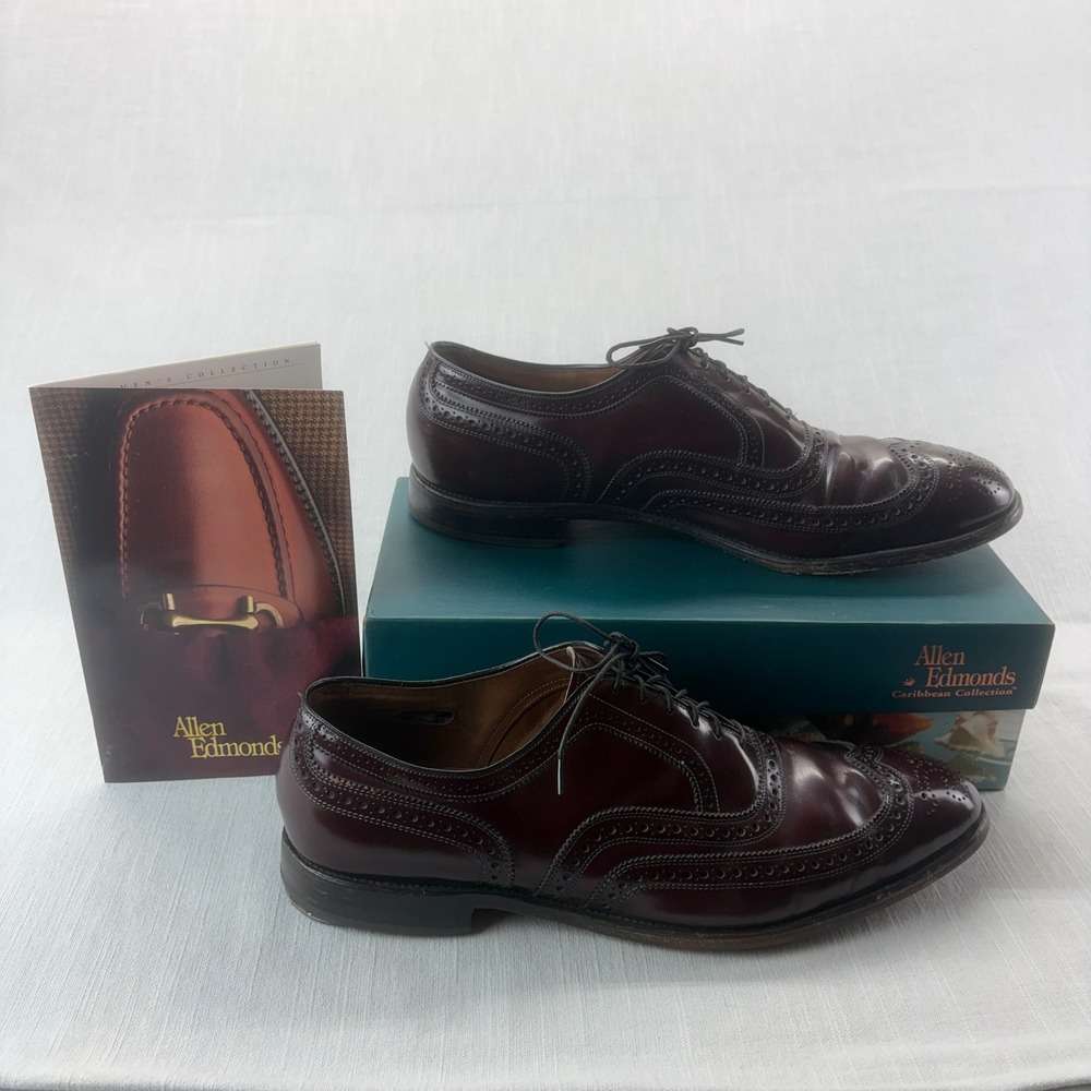 Allen Edmonds Dress Shoes Mens 14 D McAllister Burgundy Wingtip Brogue Oxford